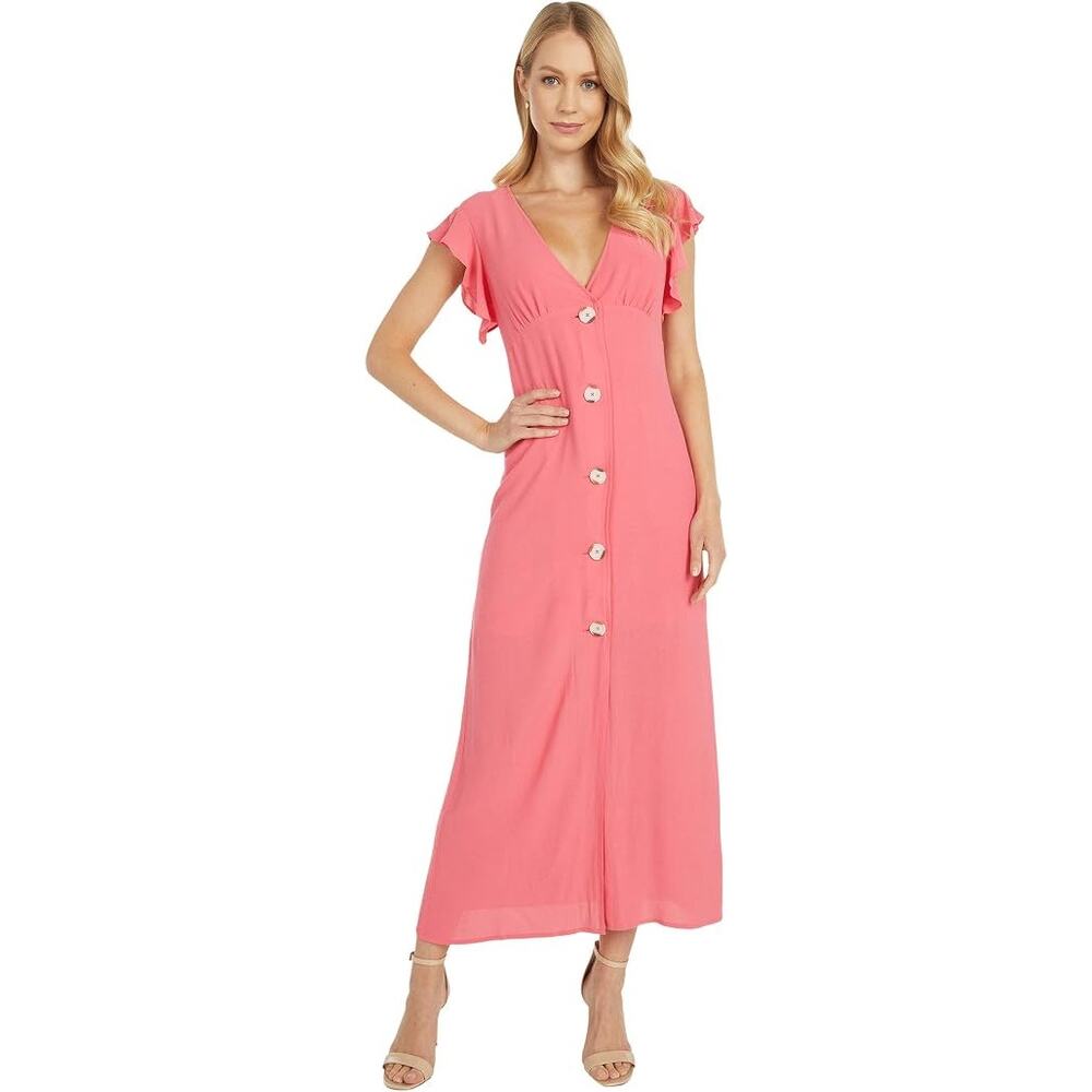 NWT BB Dakota Bright Rose Pink That's Amore Flutter Midi Dress Women's Size 0